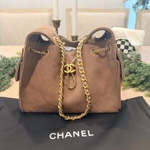 Inspired C.C 25 Gray/Beige mixed Suede with gold finish